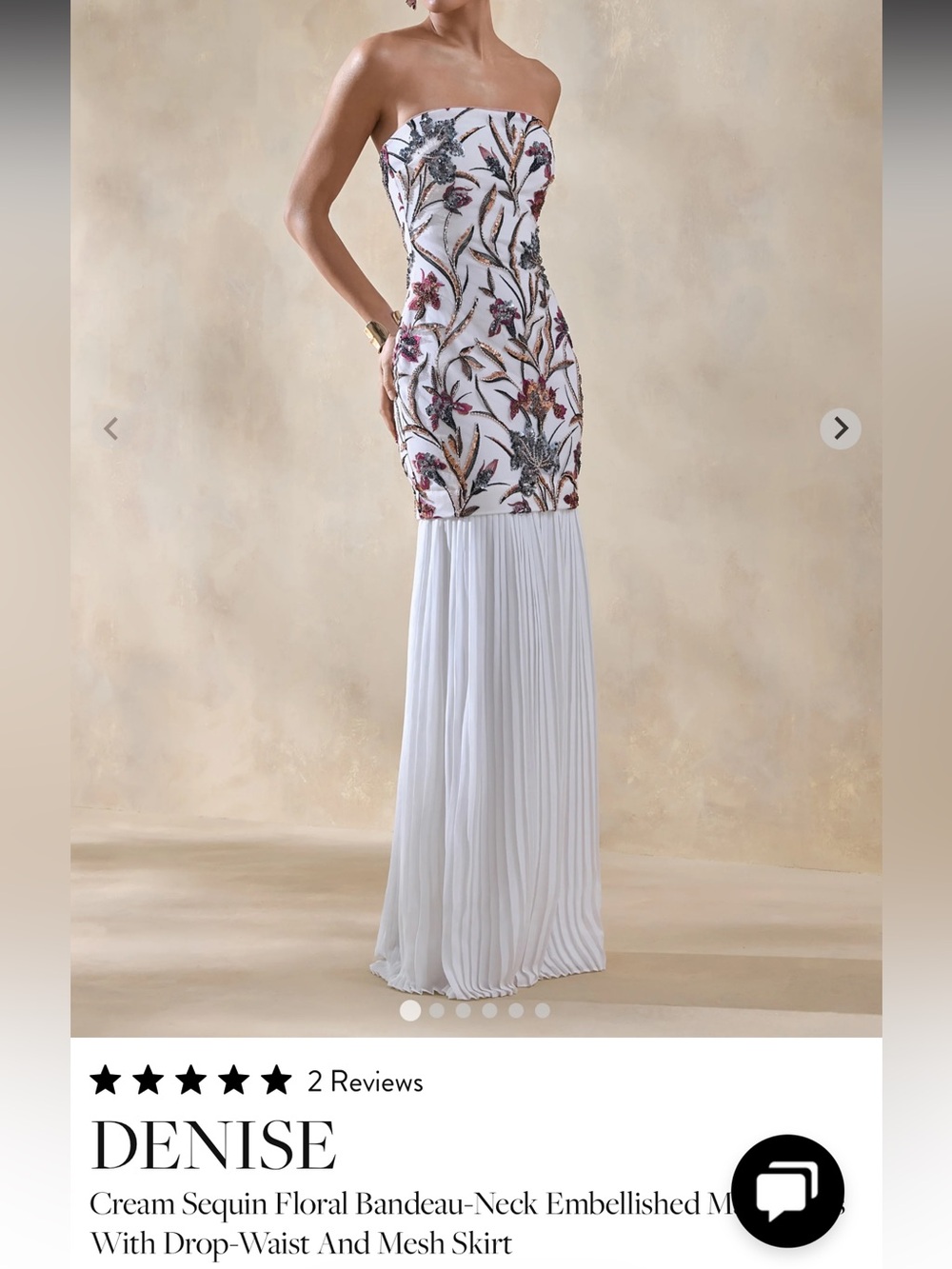 CLUBLLONDON Cream Floral Sequin Bandeau Gown